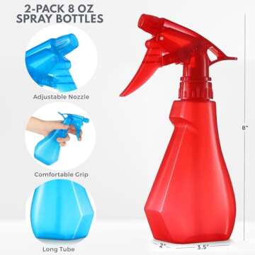 DilaBee Plastic Spray Bottles - 8oz (2 Pack) Water Spray Bottle for Hair, Gardening, Grilling & Clea...
