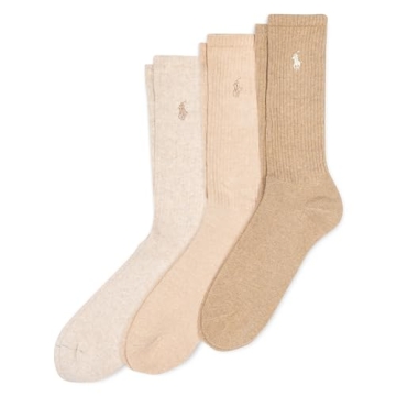 POLO RALPH LAUREN Mens Ribbed Casual Crew Socks - 3 Pair Pack Cotton Comfort & Heel-toe Reinforcemen...