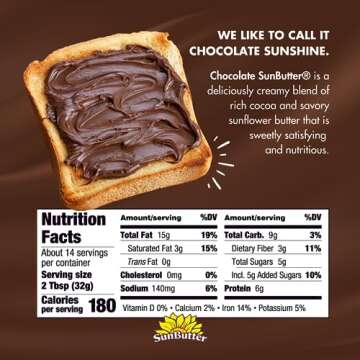 SunButter® Chocolate Sunflower Seed Butter (1 Jar | 16 oz) - Healthy, Low-Sugar, Protein-Packed Spr...