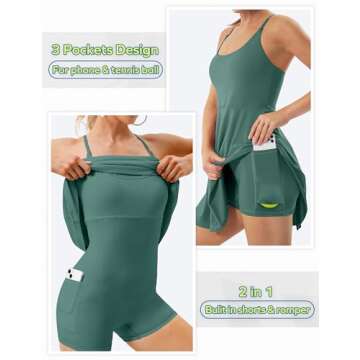 Ewedoos Tennis Dress Womens Athletic Dress Built in Shorts & Bra Adjustable Straps Workout Exercise ...