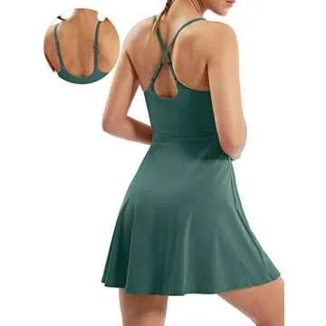 Ewedoos Tennis Dress Womens Athletic Dress Built in Shorts & Bra Adjustable Straps Workout Exercise Golf Summer Dress Green