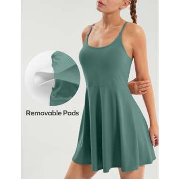Ewedoos Tennis Dress Womens Athletic Dress Built in Shorts & Bra Adjustable Straps Workout Exercise Golf Summer Dress Green
