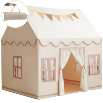 Large Kids Tent Playhouse with Star Lights, Flags, and Mat for Indoor & Outdoor Fun