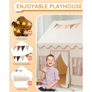 Charming Kids Playhouse Tent with Star Lights & Mat