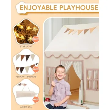Charming Kids Playhouse Tent with Star Lights & Mat
