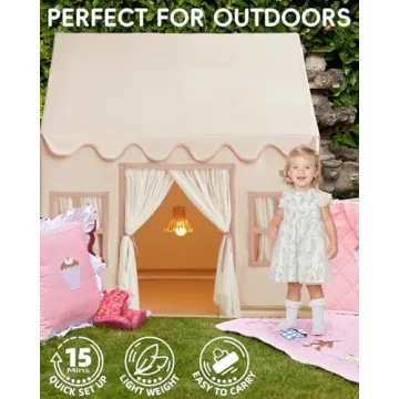 Charming Kids Playhouse Tent with Star Lights & Mat