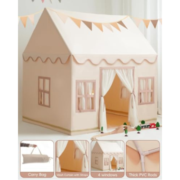 Charming Kids Playhouse Tent with Star Lights & Mat