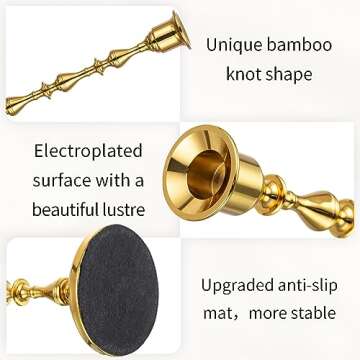 Inweder Brass Candlestick Holders, No Installation Required Candle Sticks Long Holder, Vintage Taper Candle Holders for Wedding, Candlelight Dinners, Chrismas, Gold Candle Holders(3PCS)