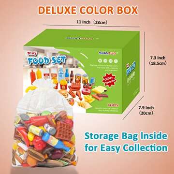 Shimfun Play Food Sets,143Pcs Play Kitchen Accessories,Toy Food for Toddler, Fake Food Toys with Sto...