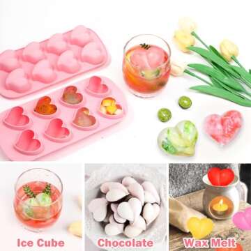 Webake Heart Shpaed Ice Cube Trays, 8-Cavity Heart Silicone Molds for Whiskey, Cocktail, Chocolate, ...
