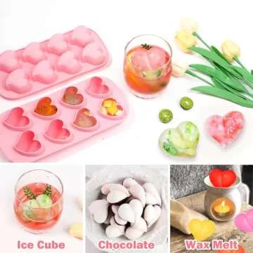 Webake Heart Shpaed Ice Cube Trays, 8-Cavity Heart Silicone Molds for Whiskey, Cocktail, Chocolate, ...