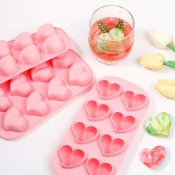 Webake Heart Shpaed Ice Cube Trays, 8-Cavity Heart Silicone Molds for Whiskey, Cocktail, Chocolate, Ice Cubes, Candy with Fun Shapes (Pack of 3)