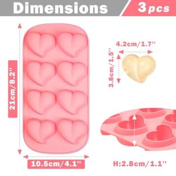 Webake Heart Shpaed Ice Cube Trays, 8-Cavity Heart Silicone Molds for Whiskey, Cocktail, Chocolate, Ice Cubes, Candy with Fun Shapes (Pack of 3)