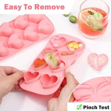 Webake Heart Shpaed Ice Cube Trays, 8-Cavity Heart Silicone Molds for Whiskey, Cocktail, Chocolate, Ice Cubes, Candy with Fun Shapes (Pack of 3)