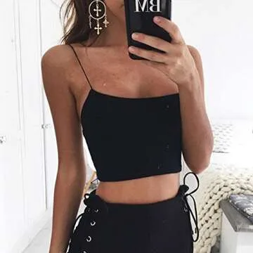 LuFeng Women's Crop Top Cami Camisole Summer Women Sexy Slim Sleeveless Backless Spaghetti Strap Tank Top Black Small