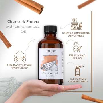 HBNO California Bottled Cinnamon Essential Oil (Leaf) 4 fl oz (120ml) - Natural Cinnamon Essential O...