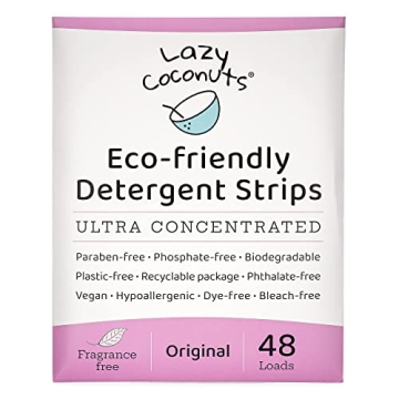 LAZY COCONUTS Eco Friendly, Plant Powered Laundry Detergent Strips - Fragrance Free, Unscented, Ultr...