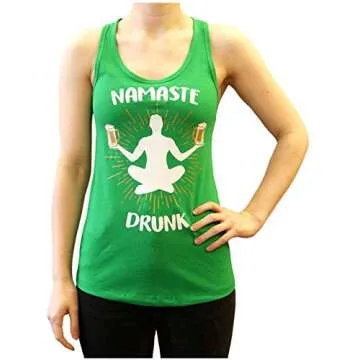 St Patrick's Day Namaste Drunk Women's/Juniors Funny Drinking Tank Top XL Kelly Green