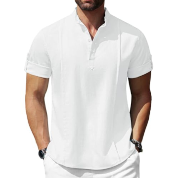 COOFANDY Men's Henley T-Shirts Short Sleeve Casual Button Henley Shirts Band Collar Tee Summer Beach...
