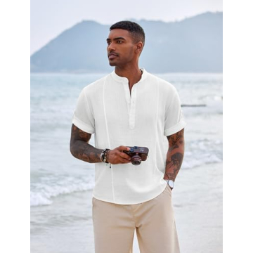 COOFANDY Men's Summer Linen Henley Shirt for Stylish Comfort