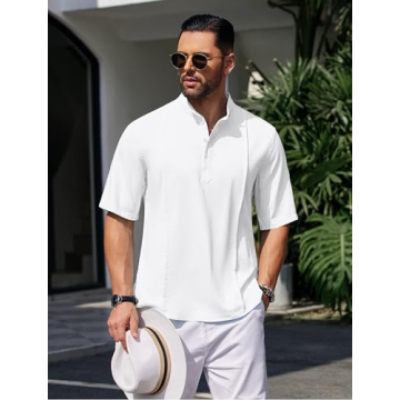 COOFANDY Men's Summer Linen Henley Shirt for Stylish Comfort
