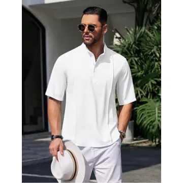 COOFANDY Men's Summer Linen Henley Shirt for Stylish Comfort