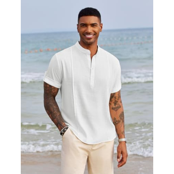 COOFANDY Men's Summer Linen Henley Shirt for Stylish Comfort