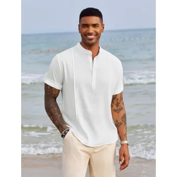 COOFANDY Men's Summer Linen Henley Shirt for Stylish Comfort