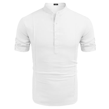 COOFANDY Men's Summer Linen Henley Shirt for Stylish Comfort