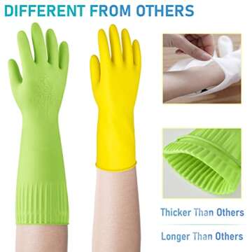 Disfore Rubber-Gloves Dishwashing Gloves for Cleaning-Kitchen - 2 Pairs of Durable and Reusable Kitchen Gloves，Long Sleeve Waterproof Household Cleaning Gloves for Washing Dishes (Medium Green)