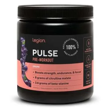 LEGION- All Natural Nitric Oxide Preworkout Drink to Boost Energy, Creatine Free, Naturally Sweetened, Beta Alanine, Citrulline, Alpha GPC (Grape)
