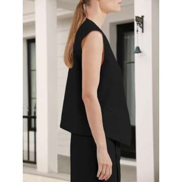 Tankaneo Women's Sleeveless Blazer Vests V Neck Button Down Asymmetrical Hem Waistcoats