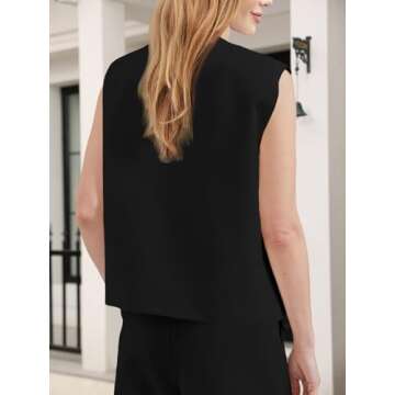 Tankaneo Women's Sleeveless Blazer Vests V Neck Button Down Asymmetrical Hem Waistcoats