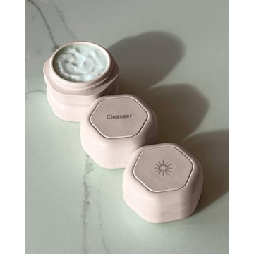 Cadence Travel Containers - Basic Skincare Set - Magnetic Travel Capsules - For Facial Cleanser, Moisturizer, Sunscreen - 3 Small Capsules (0.56oz) with Cleanser, Moisturizer & Sun-Icon Labels - Petal