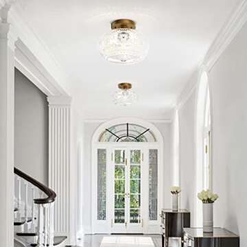 OYKYOHEI Semi Flush Mount Ceiling Light, Globe Glass Ceiling Light Fixture, Gold Modern Lighting for...