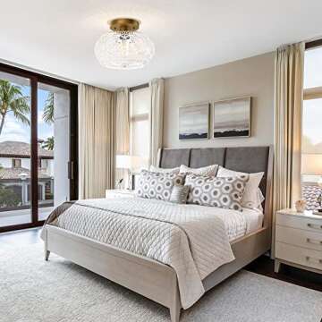 OYKYOHEI Semi Flush Mount Ceiling Light, Globe Glass Ceiling Light Fixture, Gold Modern Lighting for Hallway Porch Corridor Kitchen Bedroom, Bulb Not Included