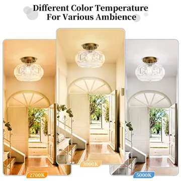 OYKYOHEI Semi Flush Mount Ceiling Light, Globe Glass Ceiling Light Fixture, Gold Modern Lighting for Hallway Porch Corridor Kitchen Bedroom, Bulb Not Included