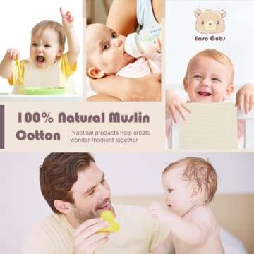 Ease Cubs Muslin Burp Cloths Large 100% Cotton Hand Washcloths for Boys & Girls, Baby Essentials Extra Absorbent and Soft Burping Rags for Newborn Registry (Ivory, 12-Pack, 20" X10")