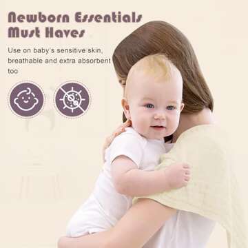 Ease Cubs Muslin Burp Cloths Large 100% Cotton Hand Washcloths for Boys & Girls, Baby Essentials Extra Absorbent and Soft Burping Rags for Newborn Registry (Ivory, 12-Pack, 20" X10")