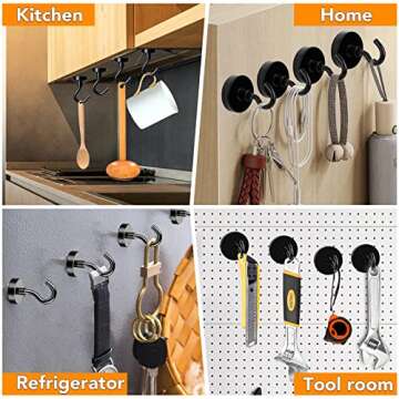 MIKEDE Black Magnetic Hooks, 28Lbs Strong Magnets with Metal Hooks for Refrigerator, Super Cruise Hooks for Hanging, Magnetic Hanger for Cruise Ship, Kitchen, Workplace, Storage - Pack of 10