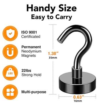 MIKEDE Black Magnetic Hooks, 28Lbs Strong Magnets with Metal Hooks for Refrigerator, Super Cruise Hooks for Hanging, Magnetic Hanger for Cruise Ship, Kitchen, Workplace, Storage - Pack of 10