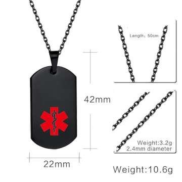 Stylish DWJSu Black Medical Alert ID Necklace for Men and Women