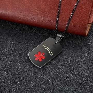 DWJSu Black Medical Alert Necklace - Emergency WARFARIN ID