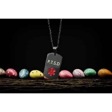 DWJSu Black Medical Alert Necklace - Emergency WARFARIN ID