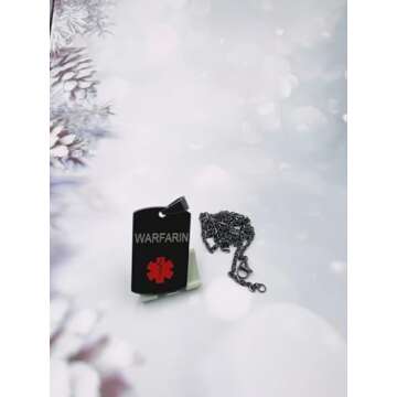 DWJSu Black Medical Alert Necklace - Emergency WARFARIN ID