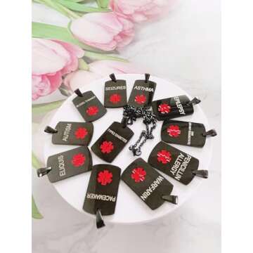 DWJSu Black Medical Alert Necklace - Emergency WARFARIN ID