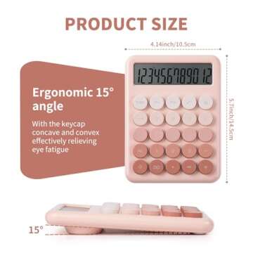 Calculator, Desk Calculators, Cute Pink Calculator, 12 Digit with Large LCD Display, Basic Standard ...