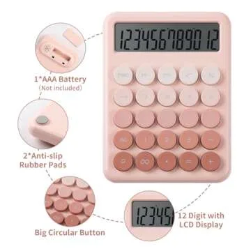 Calculator, Desk Calculators, Cute Pink Calculator, 12 Digit with Large LCD Display, Basic Standard Calculator, Big Button, Aesthetic Calculator, Mechanical Calculator for Office School