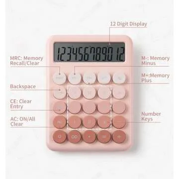 Calculator, Desk Calculators, Cute Pink Calculator, 12 Digit with Large LCD Display, Basic Standard Calculator, Big Button, Aesthetic Calculator, Mechanical Calculator for Office School
