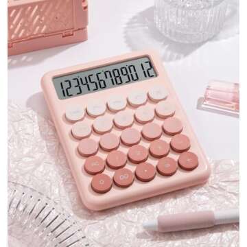 Calculator, Desk Calculators, Cute Pink Calculator, 12 Digit with Large LCD Display, Basic Standard Calculator, Big Button, Aesthetic Calculator, Mechanical Calculator for Office School